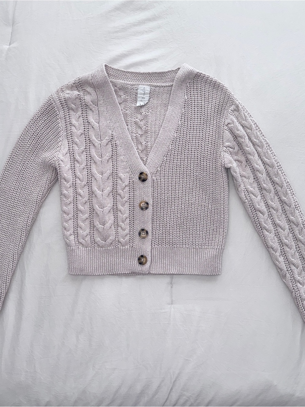 Women’s Joie US Small Cropped Cable Knit Button-Front Cardigan - Beige Tan